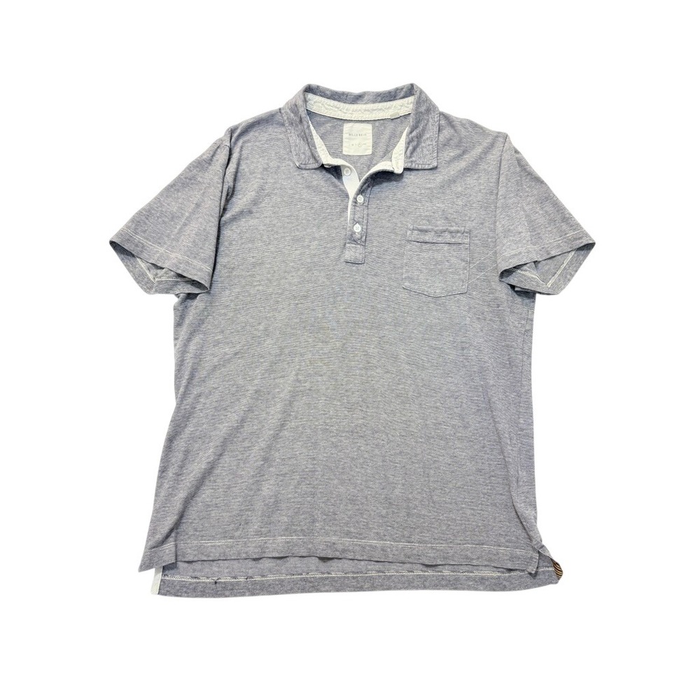 Billy Reid Mens XL Blue White Micro‎ Striped Cotton Short Sleeve Polo Shirt